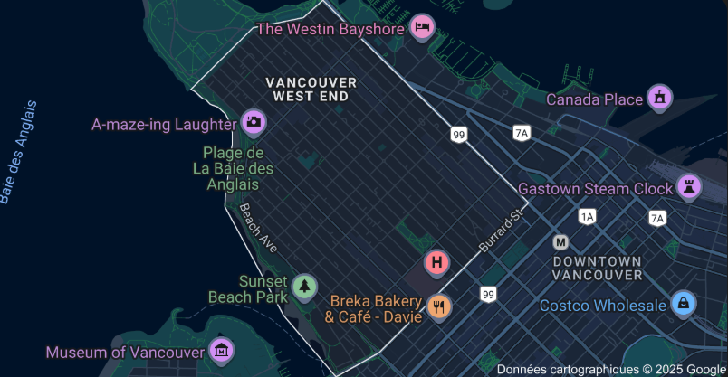 Map of Downtown Vancouver service area